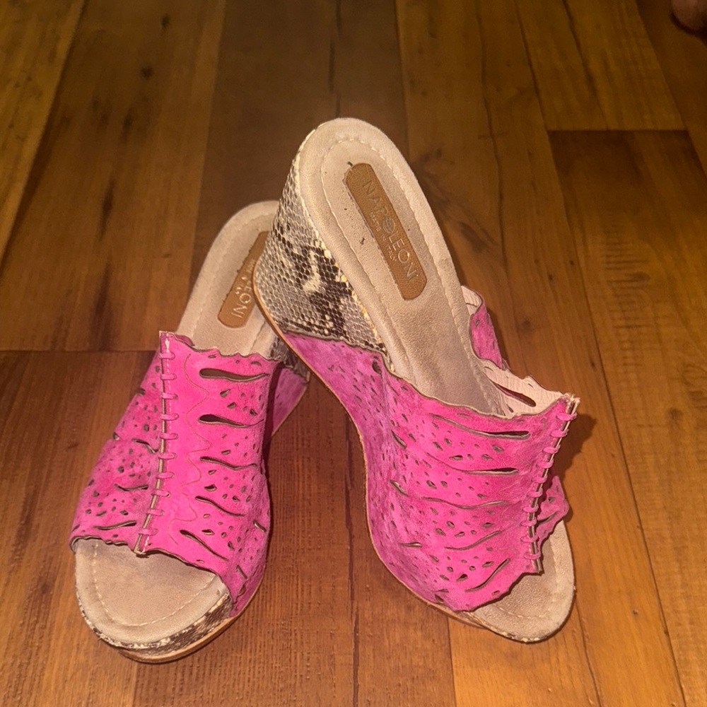Vibrant Pink Mules with Snakeskin Detail